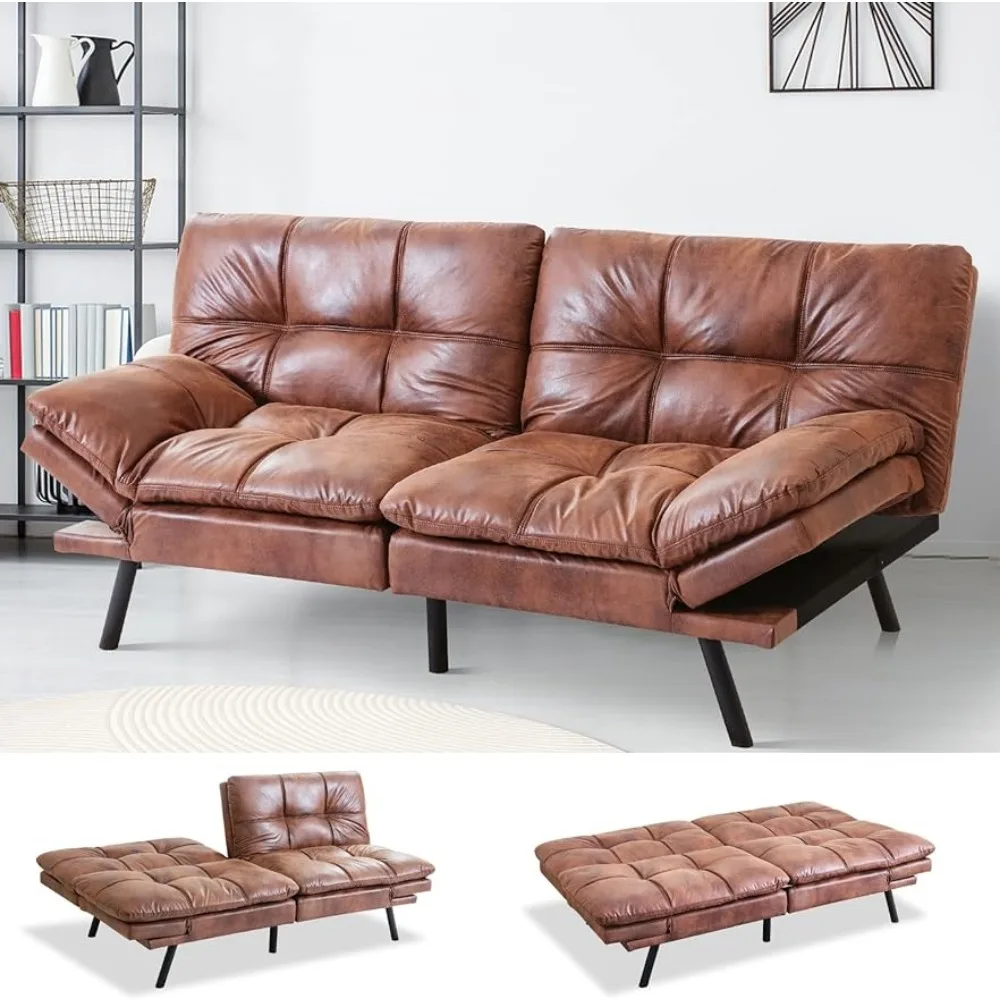 Futon Sofa Bed Couch Convertible Futon Memory Foam Bed Love Seat Sleeper Sofa for Living Room,Backrests&Armrests Sofabed,Brown