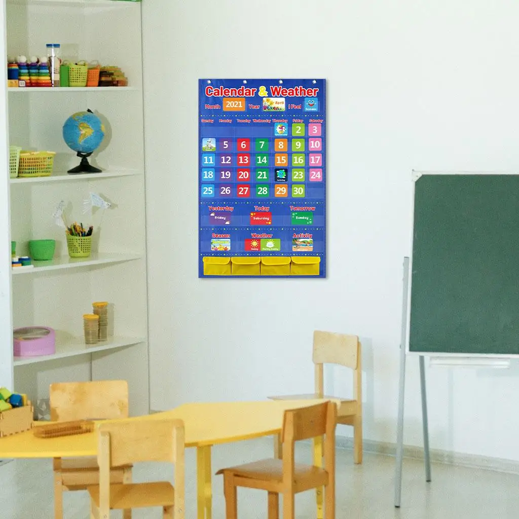 classroom-calendar-weather-pocket-chart-445x28-inch-with-114-cards-for-kindergarten-preschool-early-learning-board