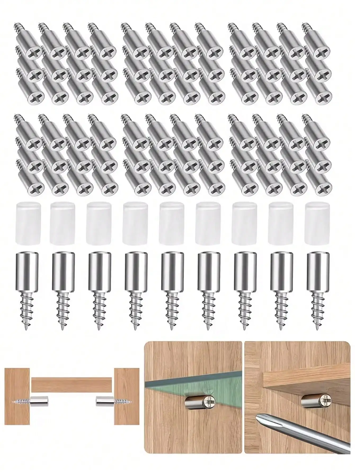 

16/32/48pcs Multi-Functional Support Pins, Shelf Support Pins - With Non-Slip Covers, Self-Tapping Screws, Suitable For Cabinet Shelves, Laminate Board Supports - Sturdy And Durable Bracket Screw Set (16/32/48 Sets)