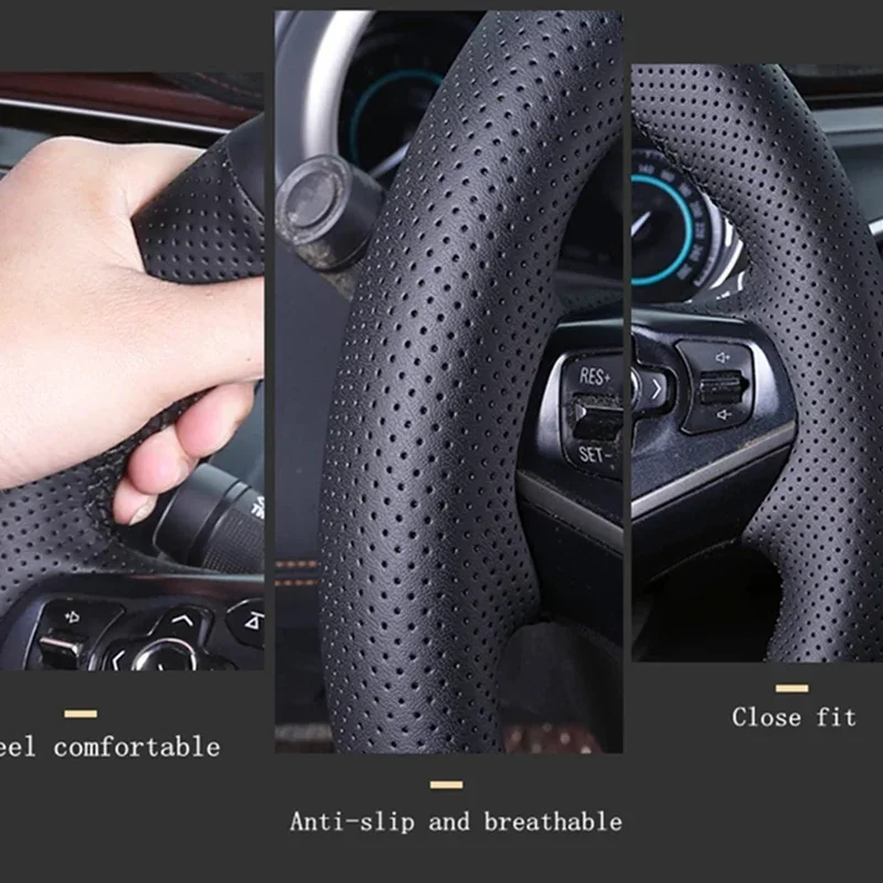 Hand Stitched Peach wood grain light gray Genuine leather car Steering Wheel Cover For MG Old MG7 car interior accessories