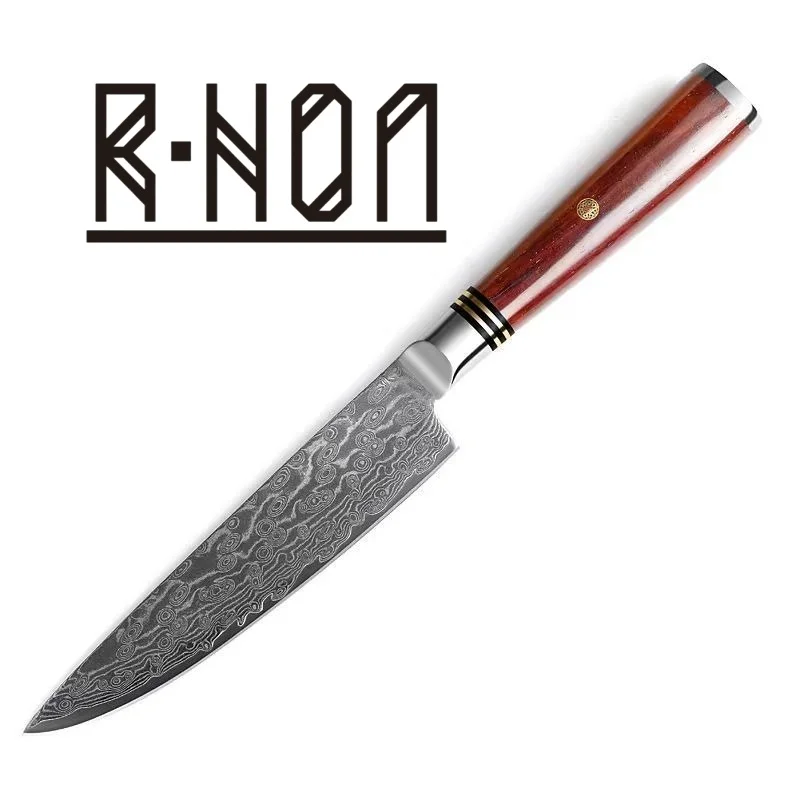 

RHON Utility Knife VG10 Damascus Steel Blade Wooden Handle Kitchen Slicing Vegetable Cutting Carving Fruit Paring Petty Knives