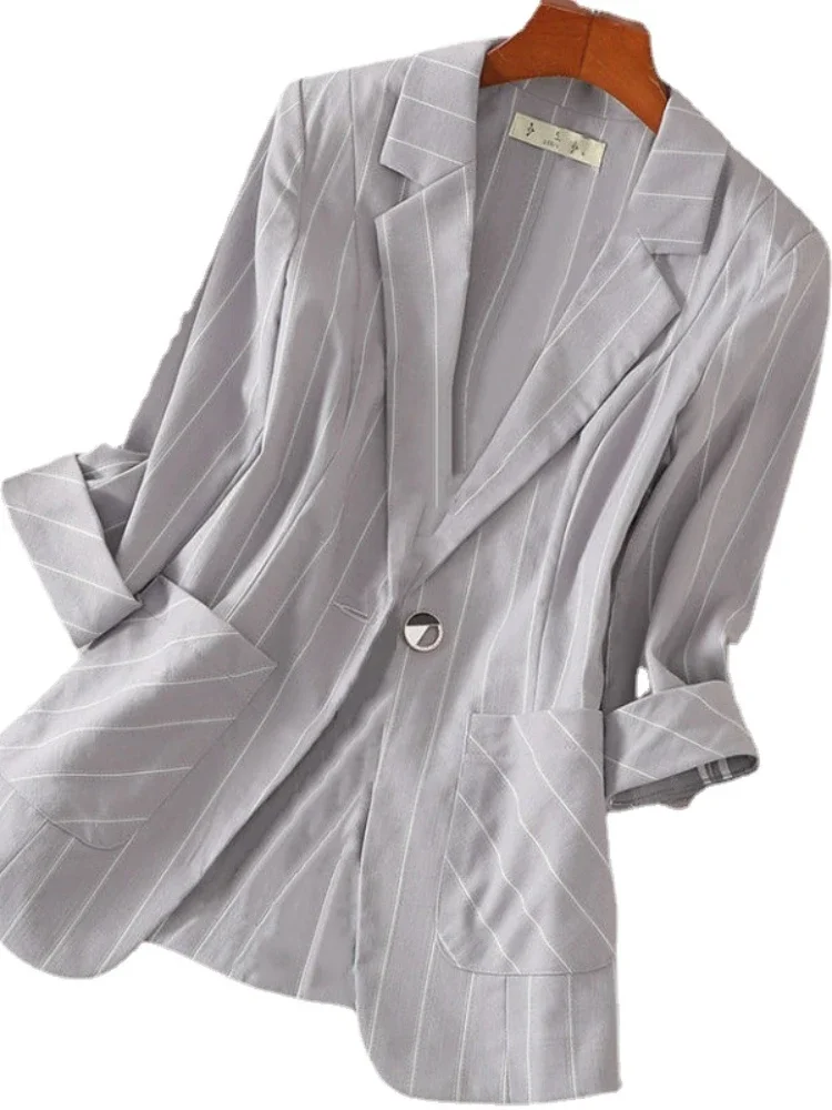 Small Suit Jacket Women\'s 2022 Spring and Summer New Striped Slim Sleeve Slim Suit Suit Jacket Oversize Clothing for Women
