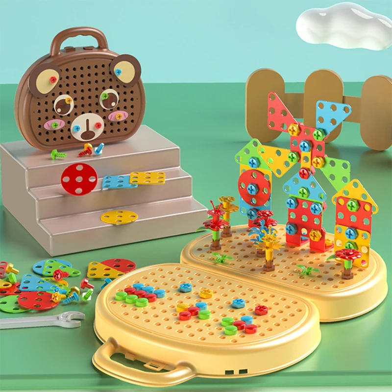 206/208Pcs Electric Screwdriver Screwing Repair 4-6 Years Old Montessori Kids Repair Toolbox Toys Assembling Toolbox Toy