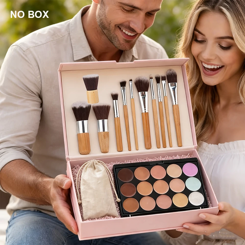 12pcs Set: 15-Shade Concealer Palette and Multi-Purpose Brush Set, Waterproof  Sweat-resistant, Long-lasting for Daily Use Gift