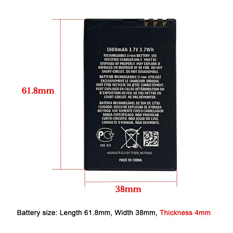 1000mAh BL-4U Bl4U Battery for Nokia Mobile Phones 210 5250 5530 E66 E75 5330 5730 6212C 8800 2060 C5-03 Lithium Ion Batteries