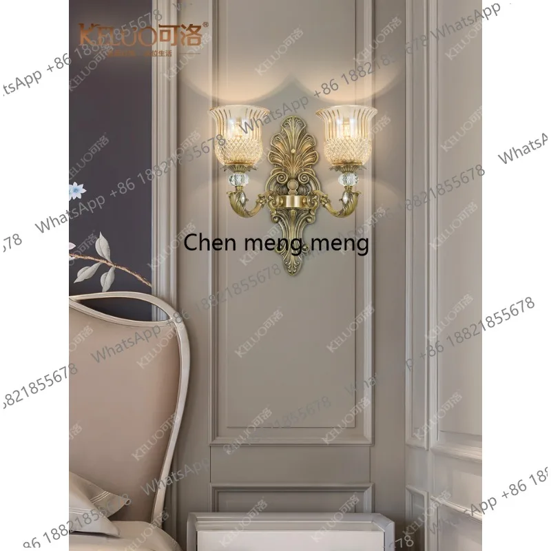 

American all-copper wall lamp Bedroom bedside living room background wall lamp Entrance, crystal wall lamp