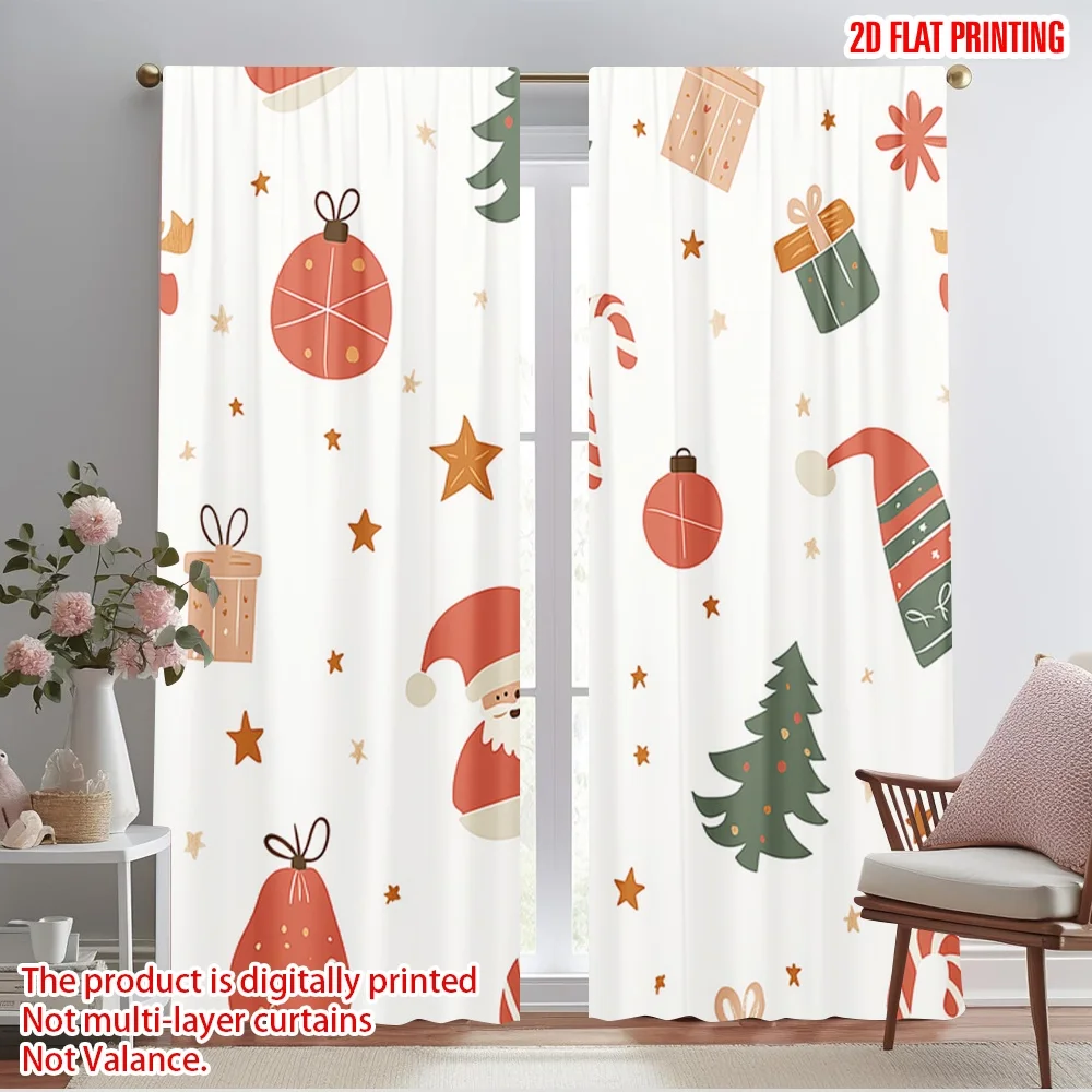 2pcs,2D plane printing Popular Curtains Christmas Bells Gifts Stockings (2) Durable 100% Polyester Fabric (without rod)