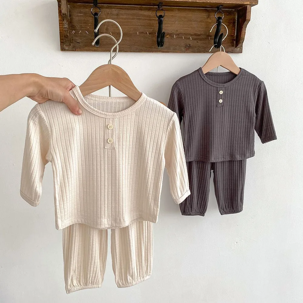 Korean Version Baby Autumn Outfit Set Soft and Comfortable Home Clothes Spring and Autumn Base Pajamas Can Be Worn Outside
