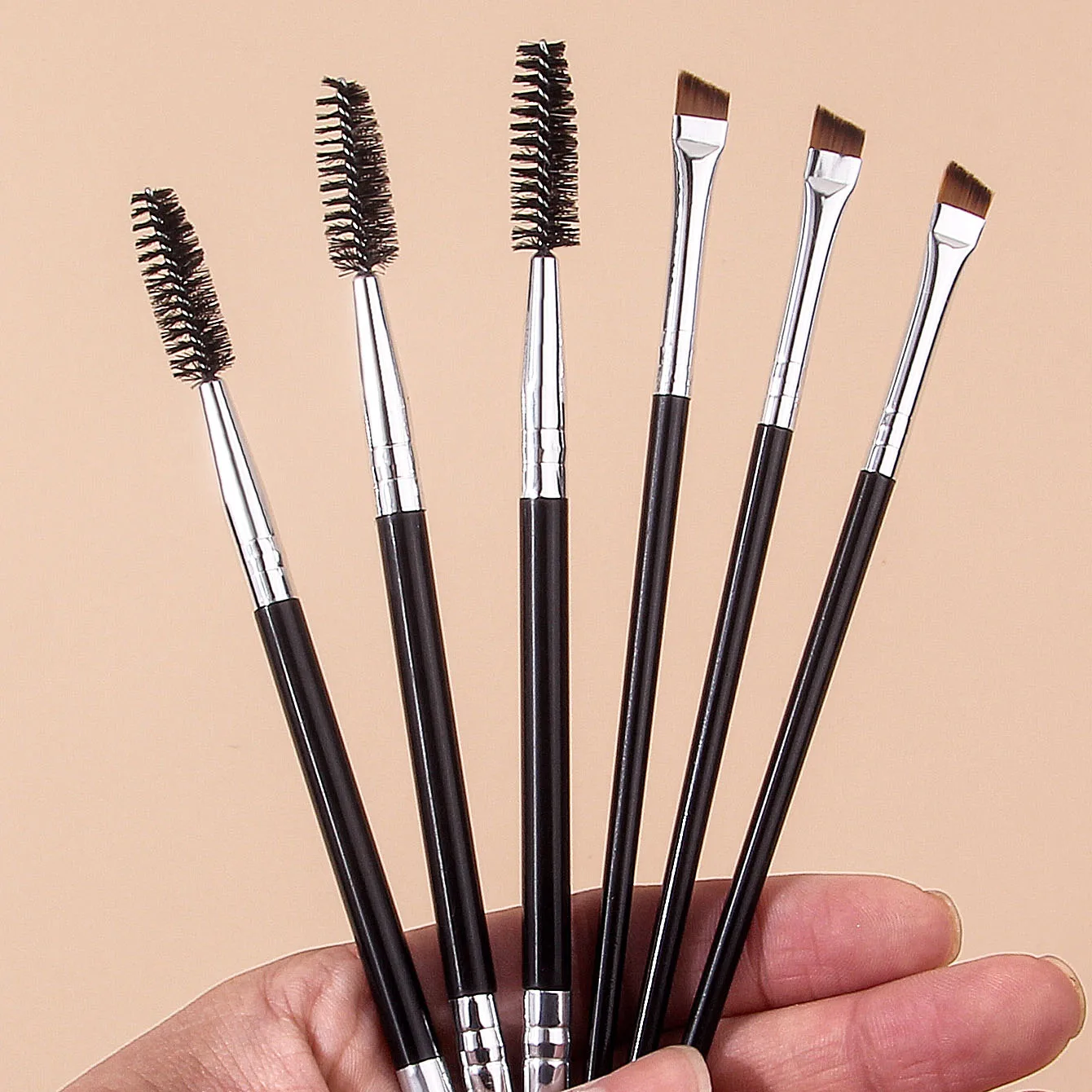 6PCS アイメイクブラシ、ダブルヘッドスパイラルアイブロウブラシ、まつげブラシ、超極細ブレードアイライナーブラシ、アイビューティーツール