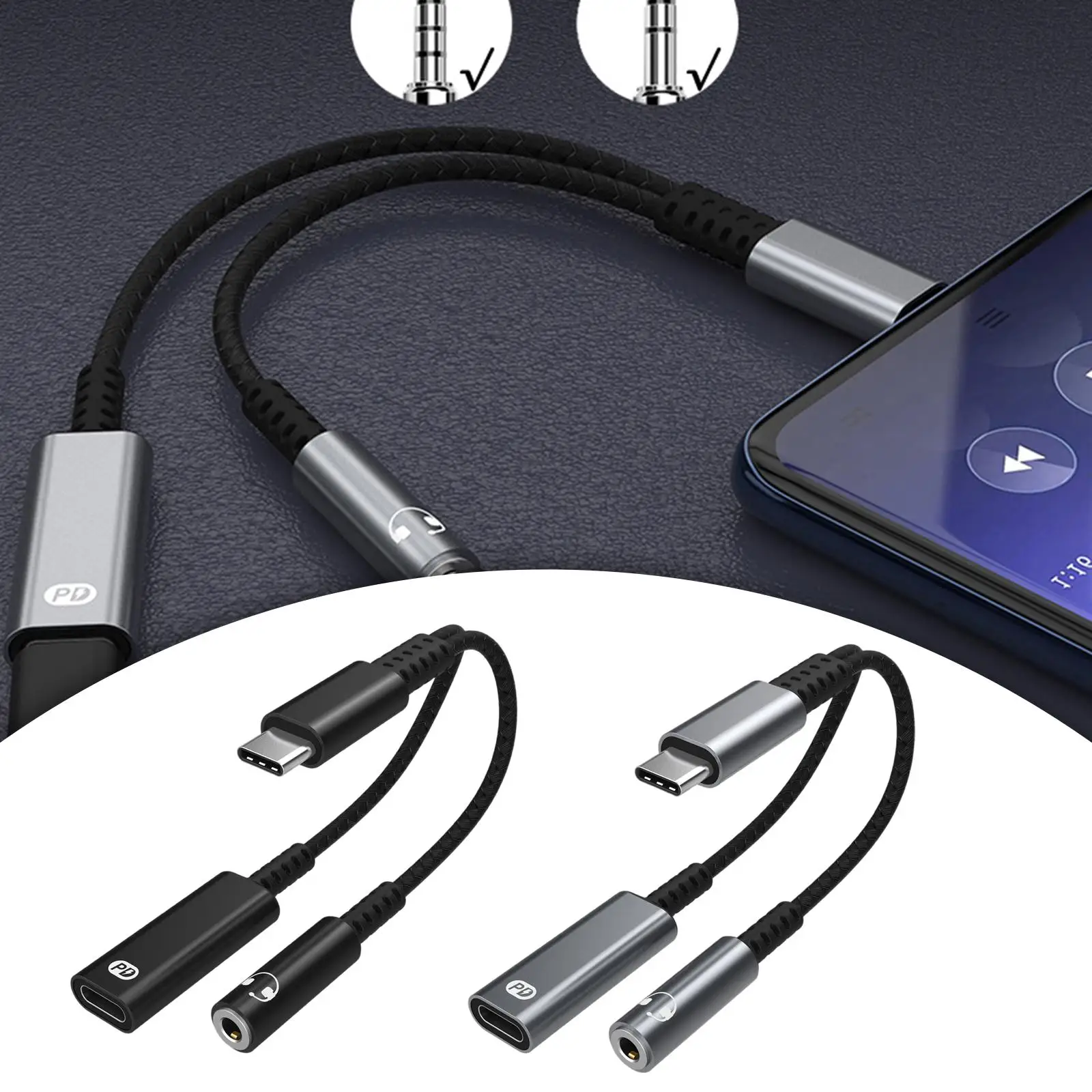 2 in 1 USB Type C Headset Adapter Braided for Ports Notebooks Tablets image 3