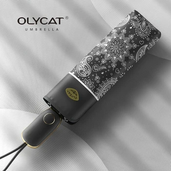 OLYCAT summer automatic umbrella women Paisley style folding sun umbrella shade UV protection flat umbrella parasol UPF50+