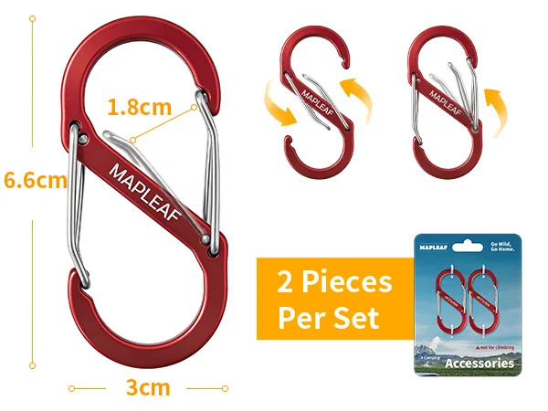 MAPLEAF Doppelkarabiner S Shaped Mehrzweckclip für Rucksack, Camping, EDC, Schlüssel, Hundeleine, 8,8g, Mini, ultraleichtes Aluminium – Detail 5