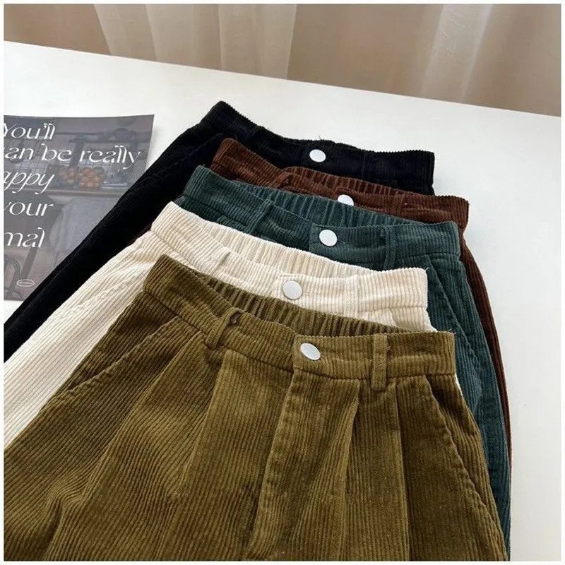 

2023 New Arrival Autumn Women All-matched Ankle-length Pants Casual Loose Cotton Corduroy Elastic Waist Harem Pants P794