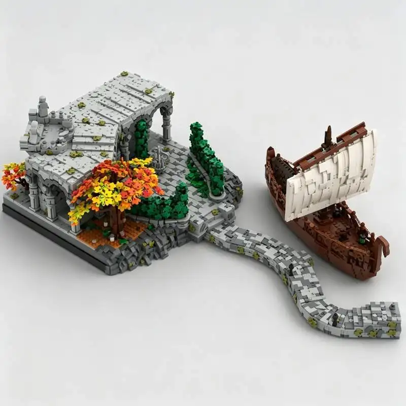 8299PCS Fantasy Harbour Building Blocks Medieval Sailing Ship Model Custom Puzzle Architecture DIY Assembly Display Toy Gift