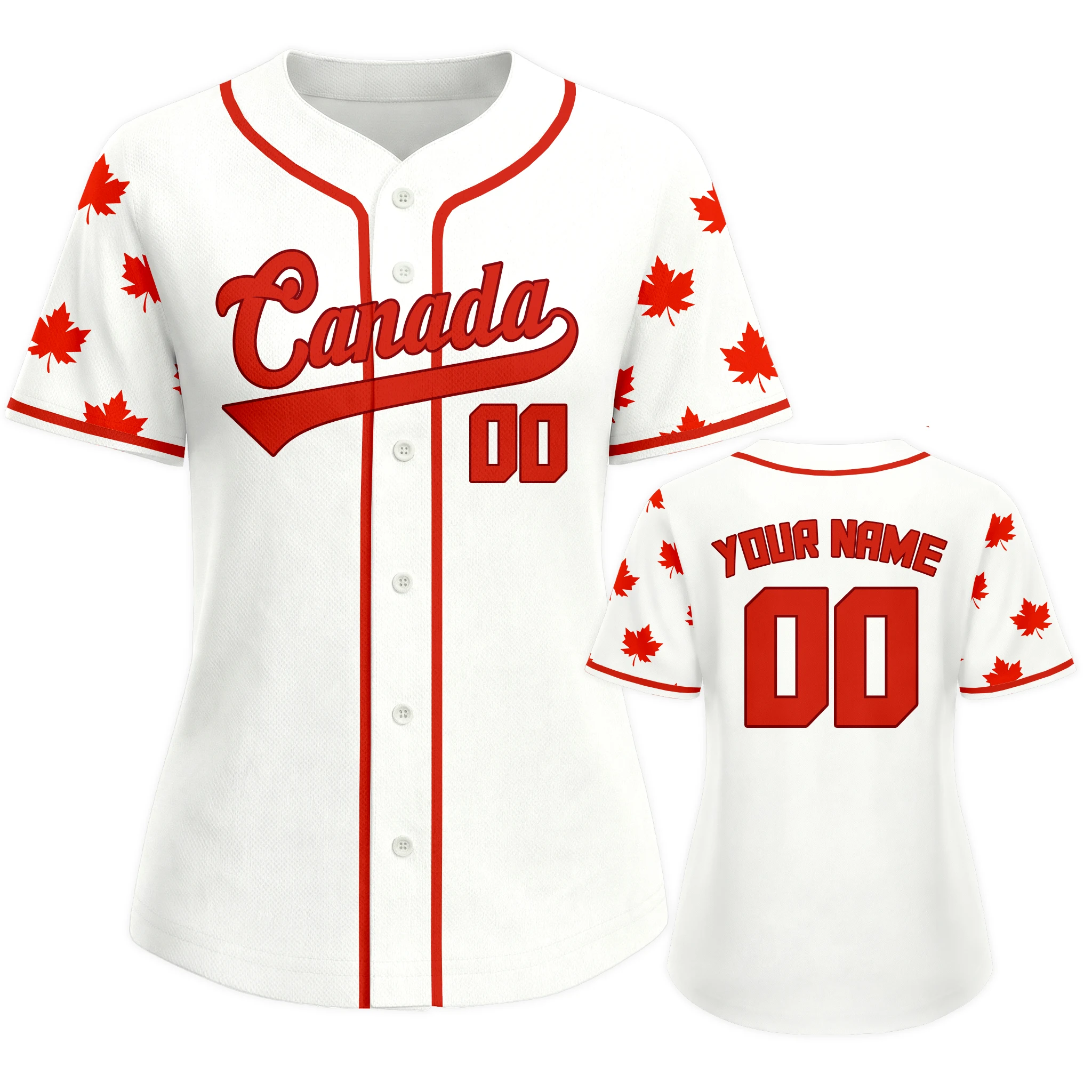 Personalized Canada Baseball Jersey Custom Name Number Flag Inspired Button Down Baseball Shirt Sportwear for Women