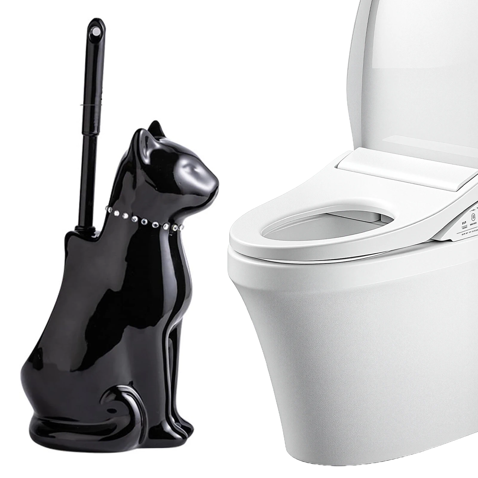 

Toilet Cleaning Brush with Ceramic Cats Holder Toilet Brush and Holder Set Home Bathroom Cleaning Brush for Bathroom Cleaning