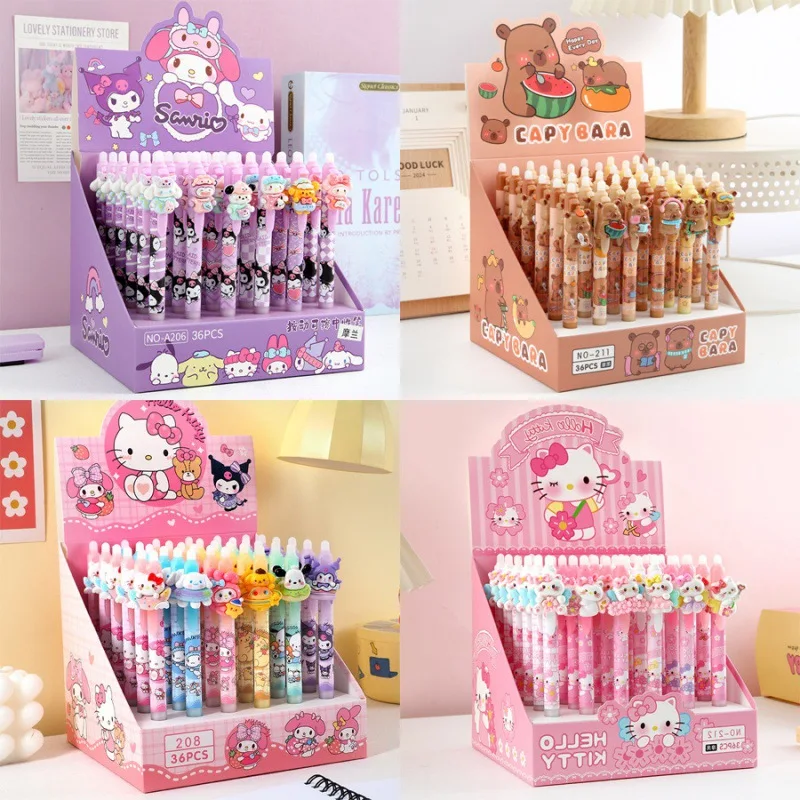 Imagem -02 - Sanrio Apagável Gel Pen Olá Kitty Kuromi Assinatura Papelaria Estudante Material Escolar Caneta Esferográfica Atacado 36 Pcs