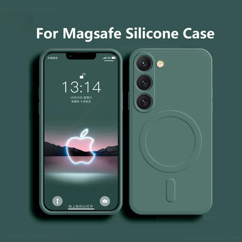 For Magsafe Magnetic Wireless Charge Case For Samsung Galaxy S25 S24 S23 Ultra Plus S25Ultra Soft Cases Liquid Silicone Cover