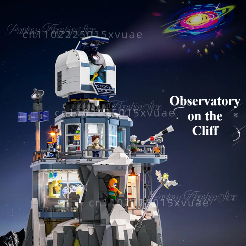 Bloques de construcción de observación en un acantilado, modelos de construcción de ensamblaje a gran escala, adornos de vista de calle, juguetes de proyección, regalo de colección
