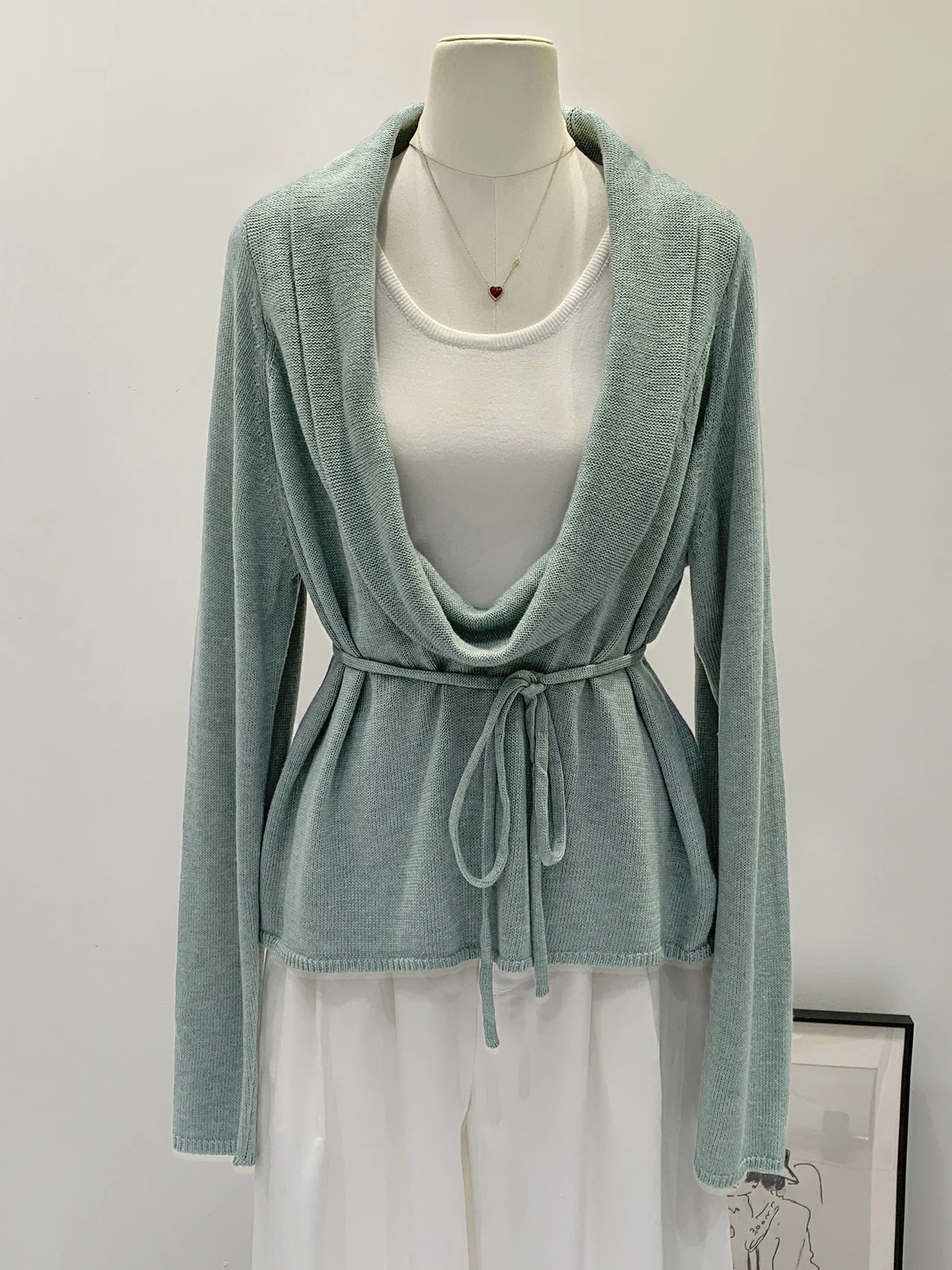 

Elegant Knitted Long Sleeve Wrap Top Women's Fashion V-Neck Casual Style Autumn New Arrival Minimalist High-End Feeling