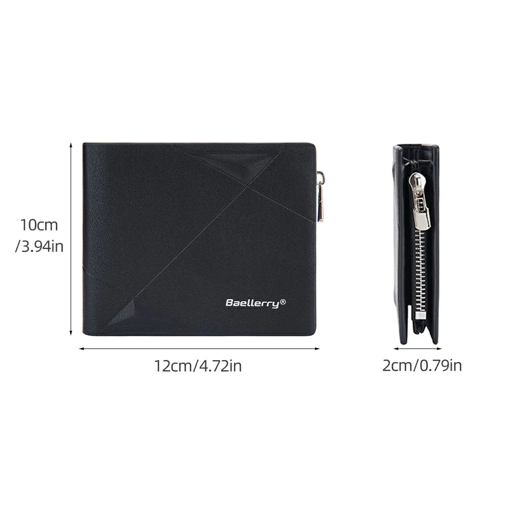 1pc-Baellerry Men's 80% off Short Wallet, Geometric Embossed PU Wallet, Zipper Coin Pocket, Transparent ID Window, Multiple Card Slots, Men's Gift