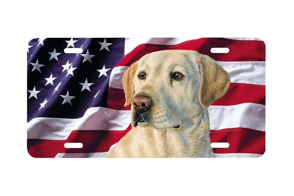 Kalynvi American Yellow Lab Dog Front Metal Aluminum License Plate Vanity Car Tag Home Door Sign 6