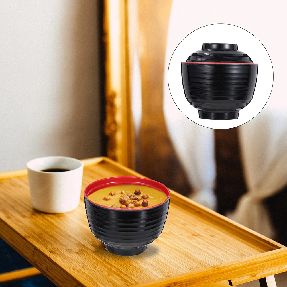 

3 Pcs Bowl With Cover Miso Mini Food Soup Bowls Japanese Style Lid Seasoning Melamine Ramen