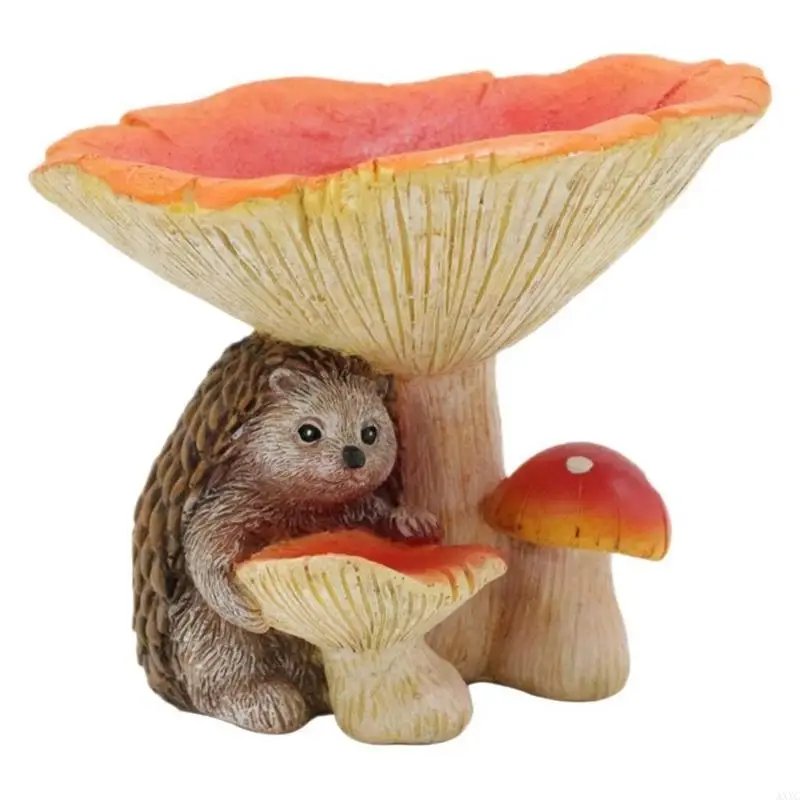 AXYC Hedgehog Mushroom Resins Figurine Bird Feeder Sculpture for Lawn and Balconies