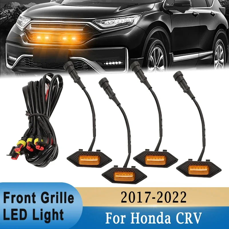 For Honda CRV 2017-2022 Front Grille LED Light Driving Signal Lamp Running Warning Light with Wire Harness (Only for OEM Grille)