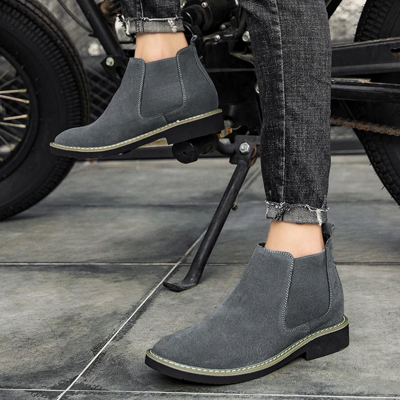 Men Boots Comfortable Elevator Shoes Height Boots Heightening Man Increase Insole 6CM Slip-On Suede Ankle Boots Chelsea Boots