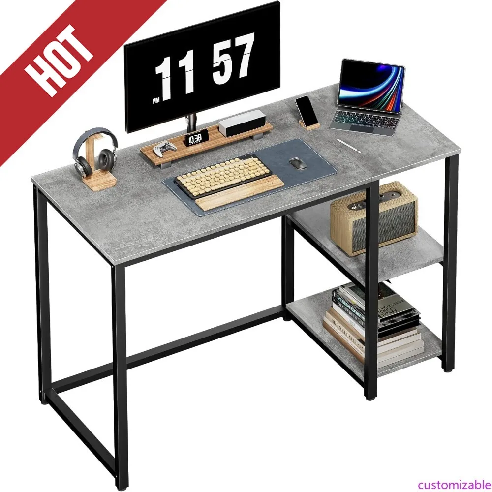 Customizable-Computer Desk 40 Inches With 2-Tier Shelves Sturdy Home Office Desks With Large Storage Space Modern Gaming Desk St