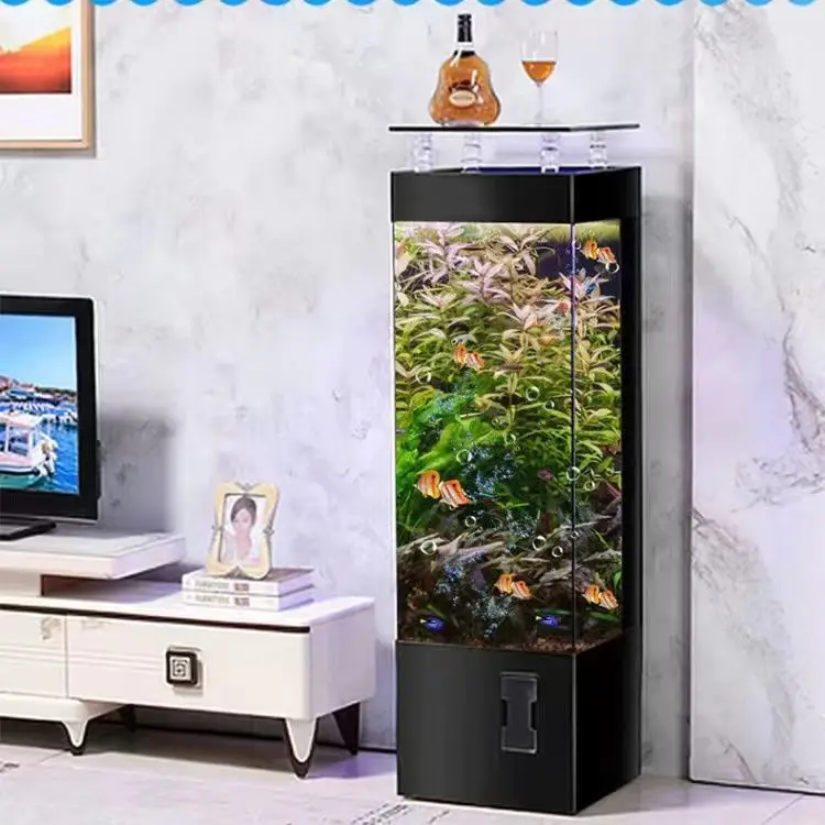 

Fish tank living room household floor-to-ceiling vertical square lazy TV next to self-circulating solid wood board ecological