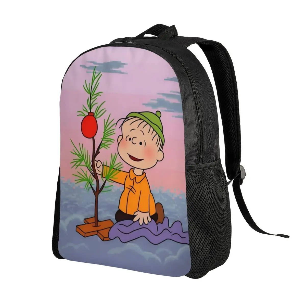 مخصص 3D الطباعة تشارلي براون عيد الميلاد على ظهره كبير رئيس الوجه المبتسم مدرسة كلية حقائب السفر حقيبة الكتب يناسب كمبيوتر محمول 15 بوصة #2