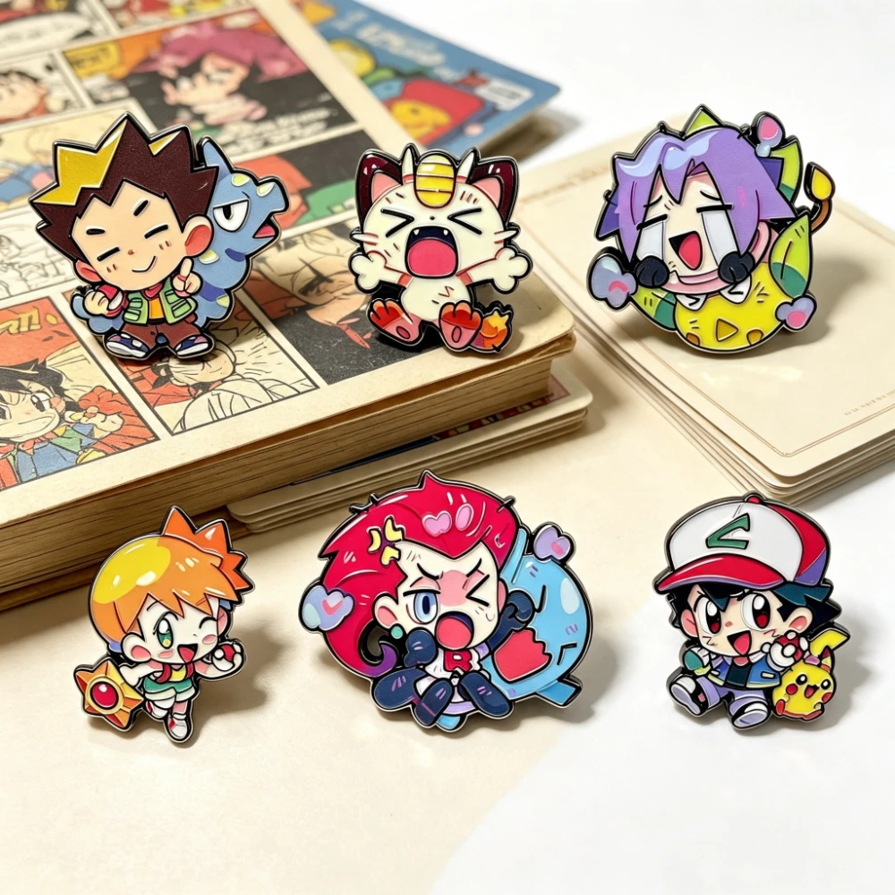 6-teiliges Set mit niedlichen Chibi-Anime-Charakter-Emaille-Ansteckern, Cartoon-Metallbroschen, dekorative Anstecknadeln für Rucksäcke, Jacken, als Geschenk – Detail 5