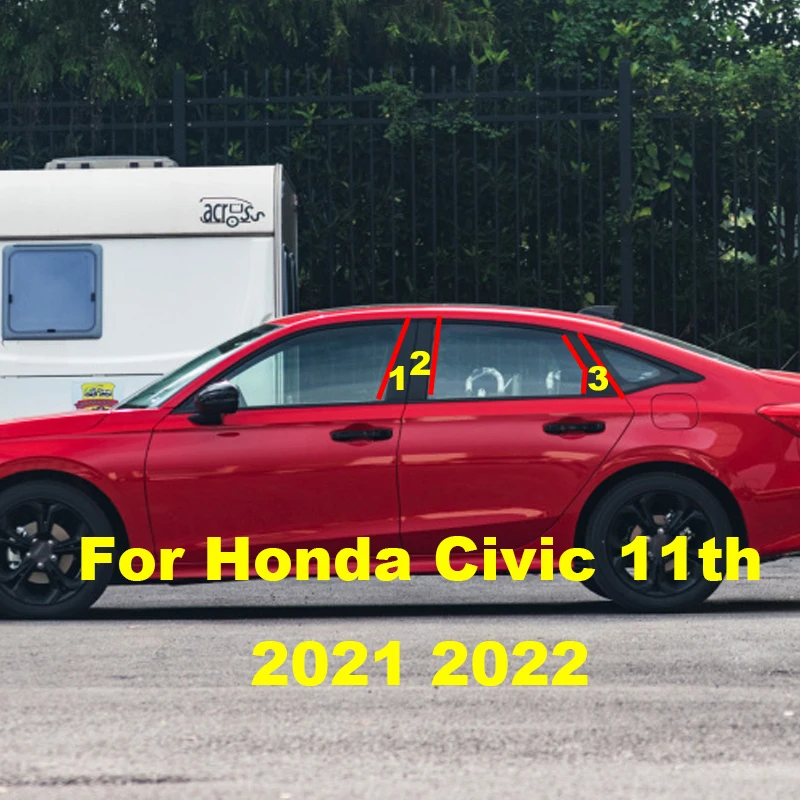 

For Honda Civic 11th 2021 2022 Car Middle Window B C Center Pillar Sticker PC Decorative Central Frame Strip Cover Accessories