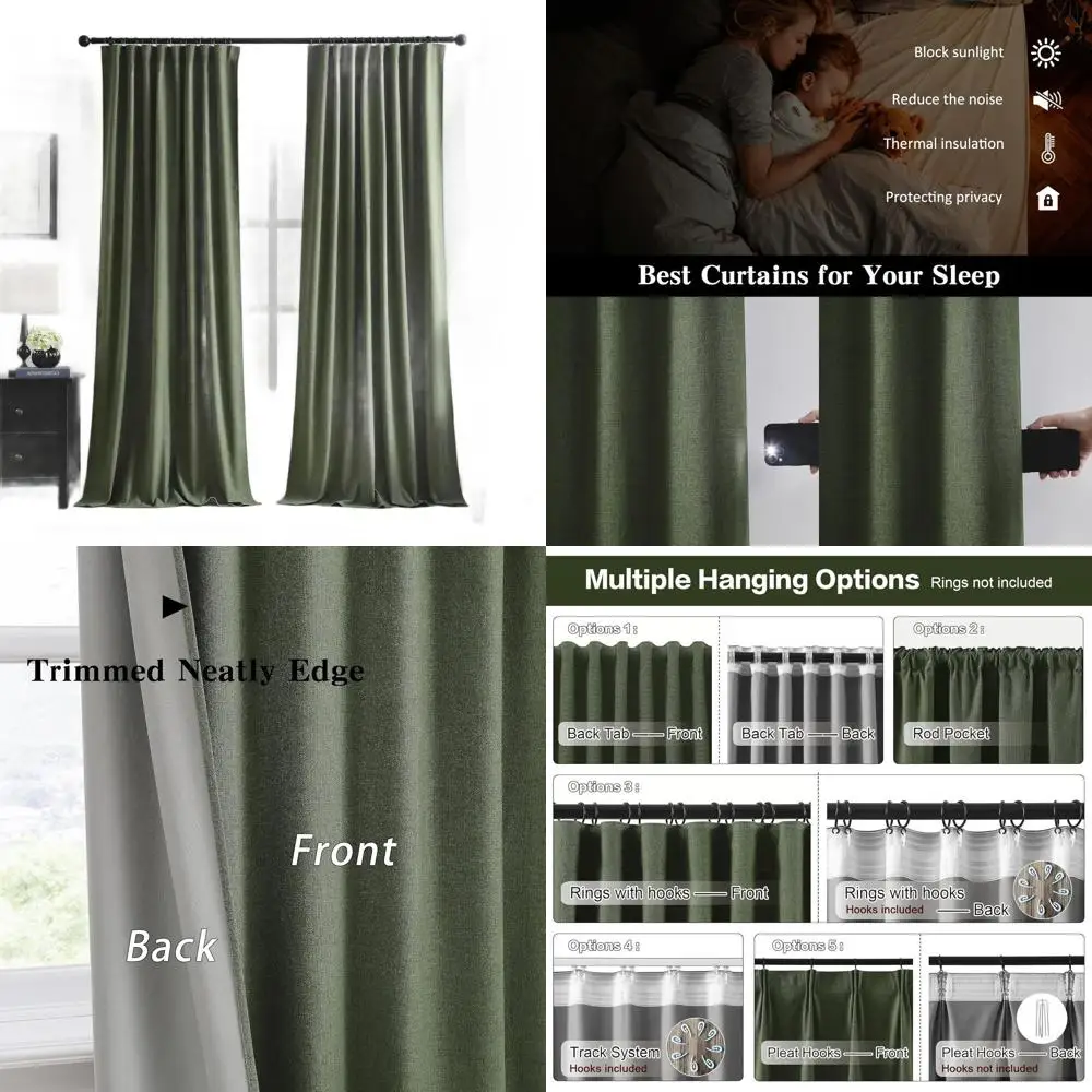 

108 2-Panel Spring Blackout Curtains with Back Tab Pleats, 50x108, Loden/Olive Green for Track System