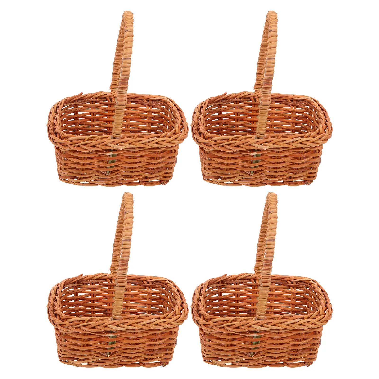 

4Pcs Tiny Rattan Flower Baskets - 4.13x3.54x2.36in Handcrafted Mini Baskets - Portable Candy Presents Storage - Fairy Garden