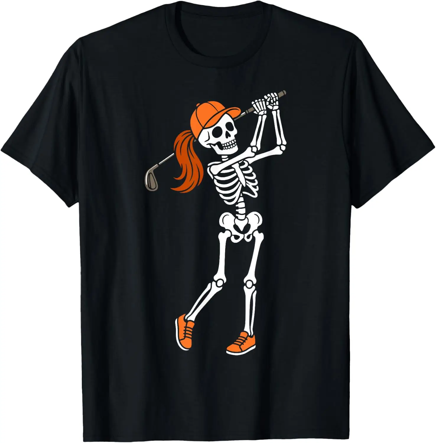 Female Golfer Halloween Golf Girl T-Shirt Cute Halloween Pumpkin Short-Sleeve Tee: Fun, Breathable, Pure Cotton, Stylish—Perfect for Sports, Lounging, or Casual Wear.