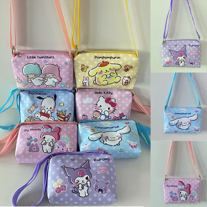 

Hello Kitty Purses and Handbags Sanrio Crossbody Cases My Melody Messenger Bag Printed Kuromi Pouch Cinnamoroll Mini Bag Wallet