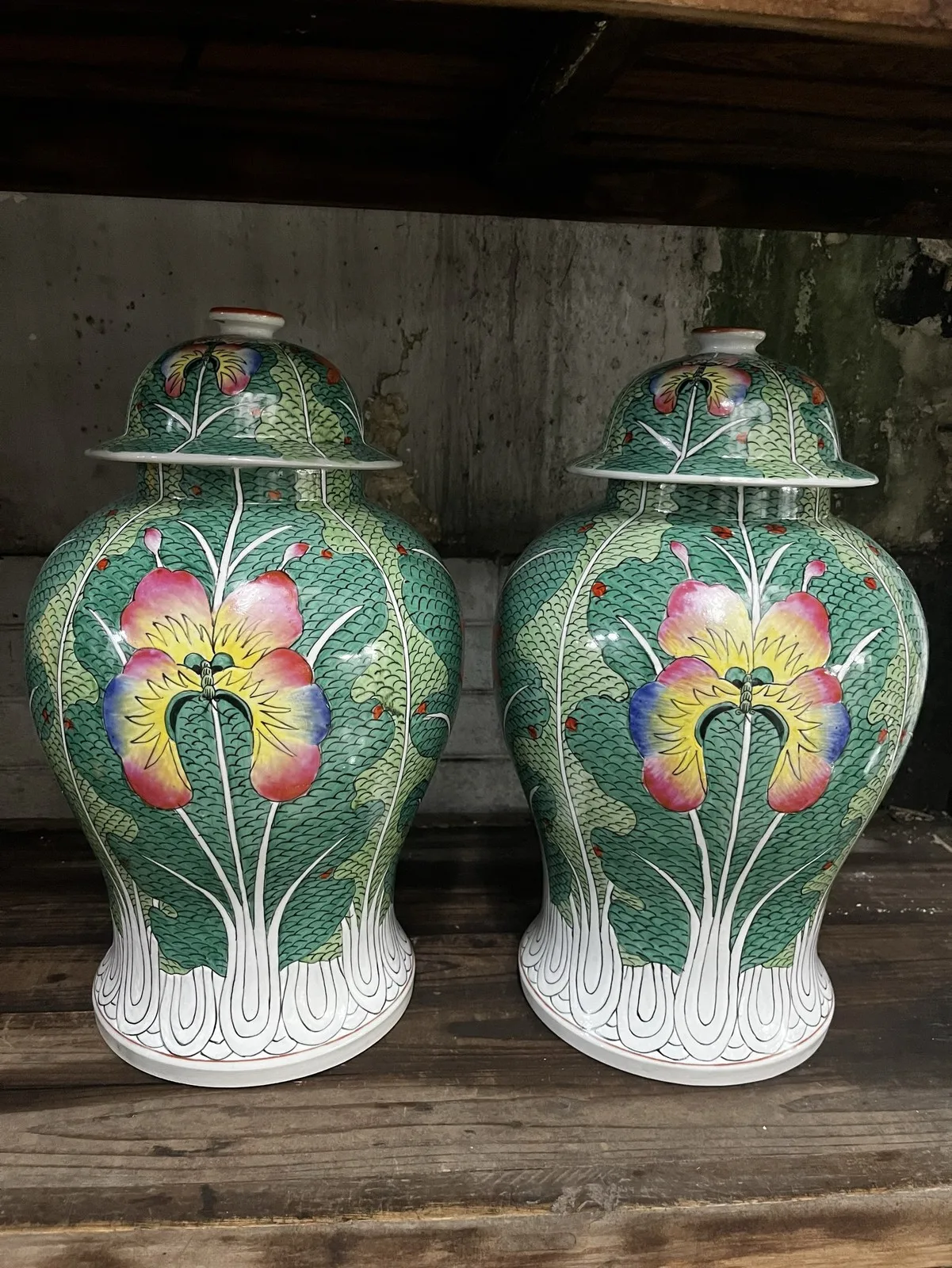 A pair Chinese Famille Rose Porcelain Pot Qing Guangxu Cabbage Pattern 17.0 inch