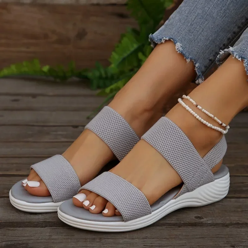 Female Shoes on Sale 2024 Elastic Band Women\'s Sandals Summer Casual Sandals Women Open Toe Platform Wedges Light Shoes Women