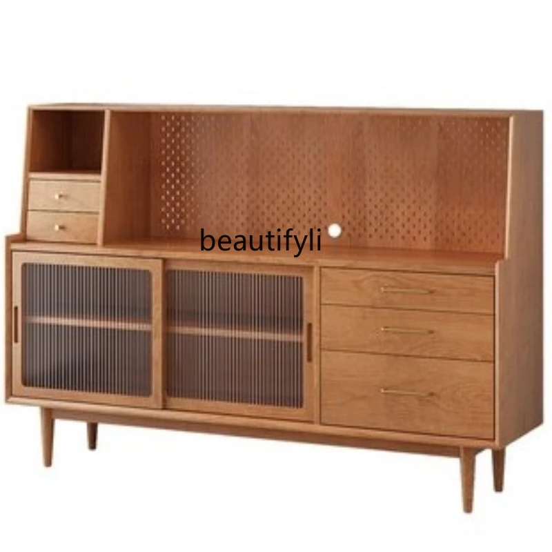 apanese Solid Wood Sideboard Wire-Wrap Board Integrated High Cabinet Living Room Storage Storage Multifunctional Cabinet