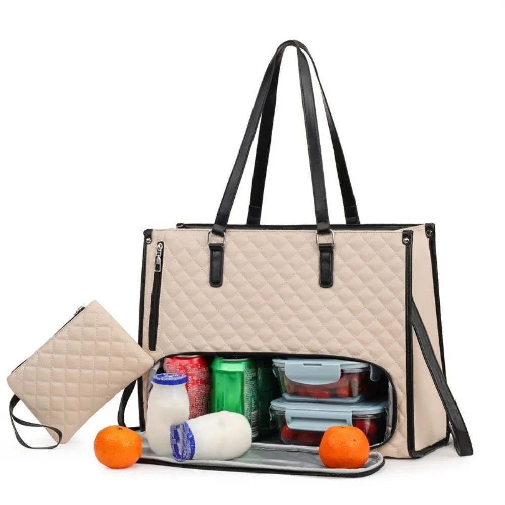 2-in-1 Laptop Lunch Tote Bag Lunch Box 15.6inch Multifunctional Laptop Handbag Leather Shoulder Strap Portable Laptop Bags