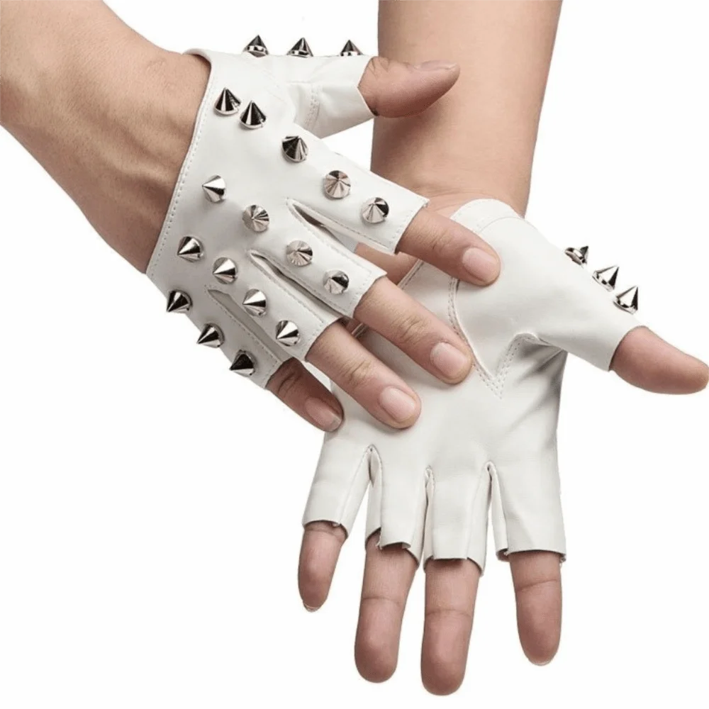 Personality Fingerless Rivet Gloves PU Leather Solid Color Half-palm Gloves Y2K Punk Patent Leather Gloves Men