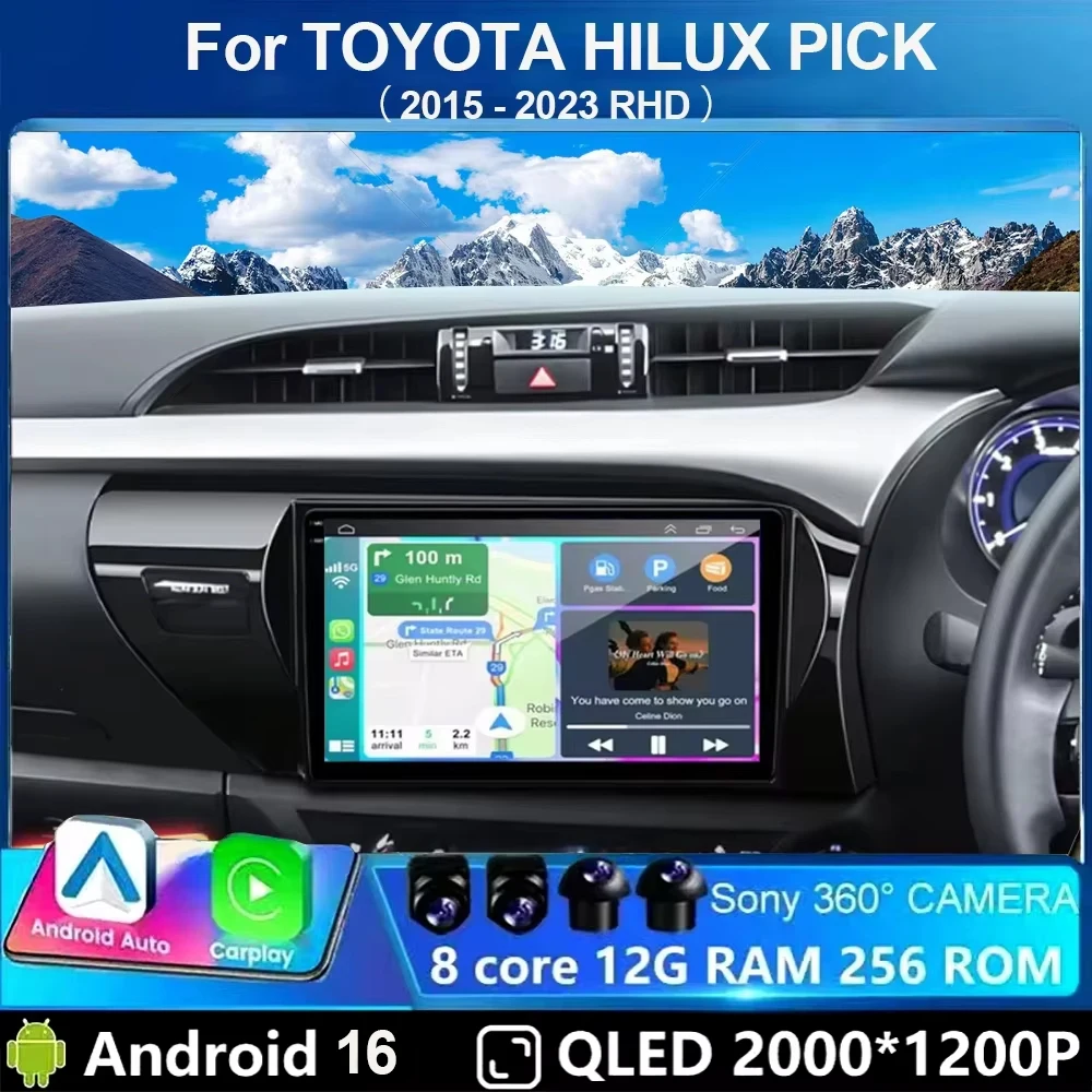 Android 16 For TOYOTA HILUX PICK UP AN120 2015 - 2023 RHDLHD Car Radio Multimedia Video Player Receiver 4G DVD Wifi Carplay