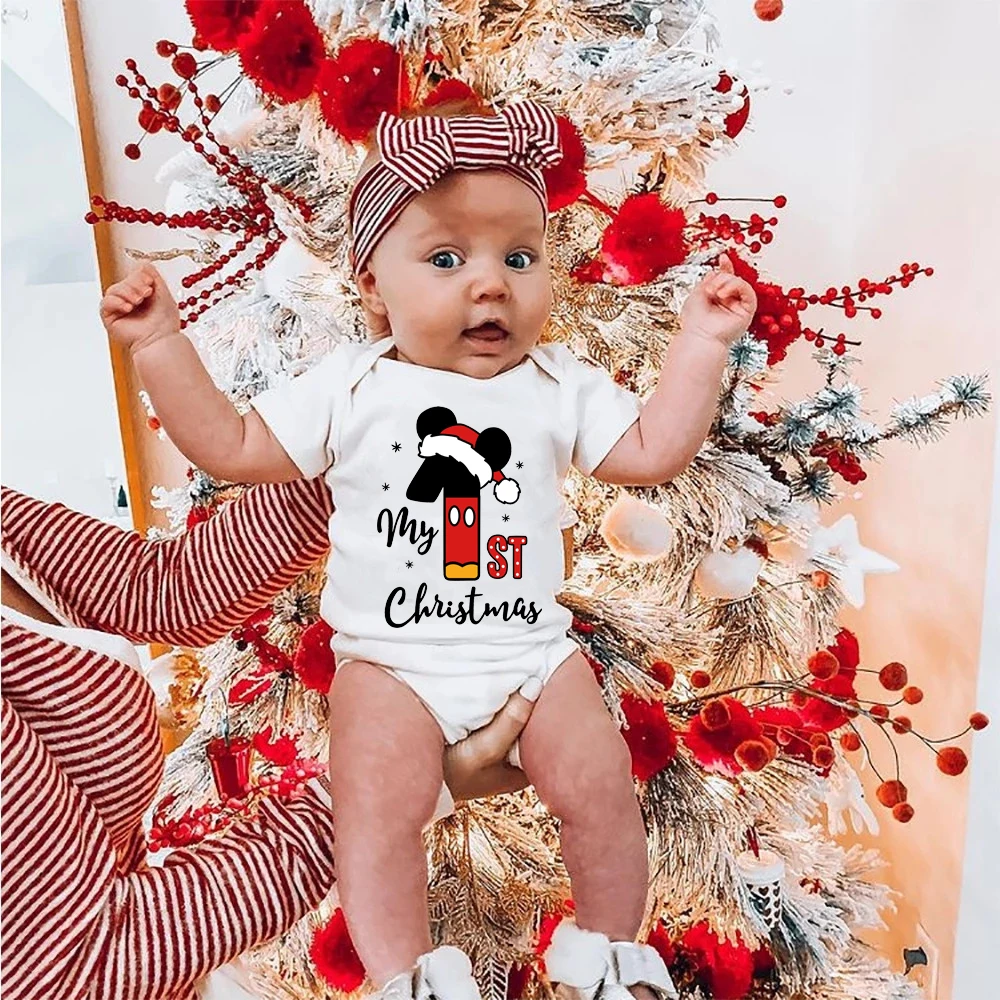 My First Christmas Newborn Baby Bodysuits Micky Mouse Christmas Rompers Cotton Cartoon Boys Girls New Year\'s Outfits Xmas Gift