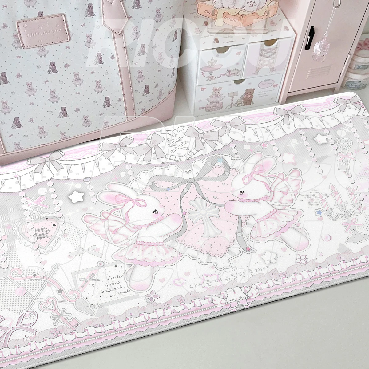 Angel Rabbit Kawaii PC Desk Mat Laptop Rubber Pink Bunny Mousemat Office Non-Slip Mouse Pad Desks Accessories Gaming Cabinet Pad