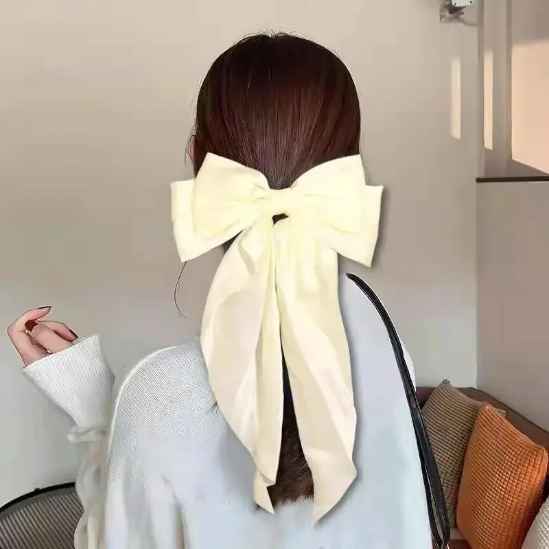 2025GT Top Selling New Design Silky Satin Bow Hair Clips Long Tail Bows Clip for Girls Women Large Solid Hair Bows Hairpin
