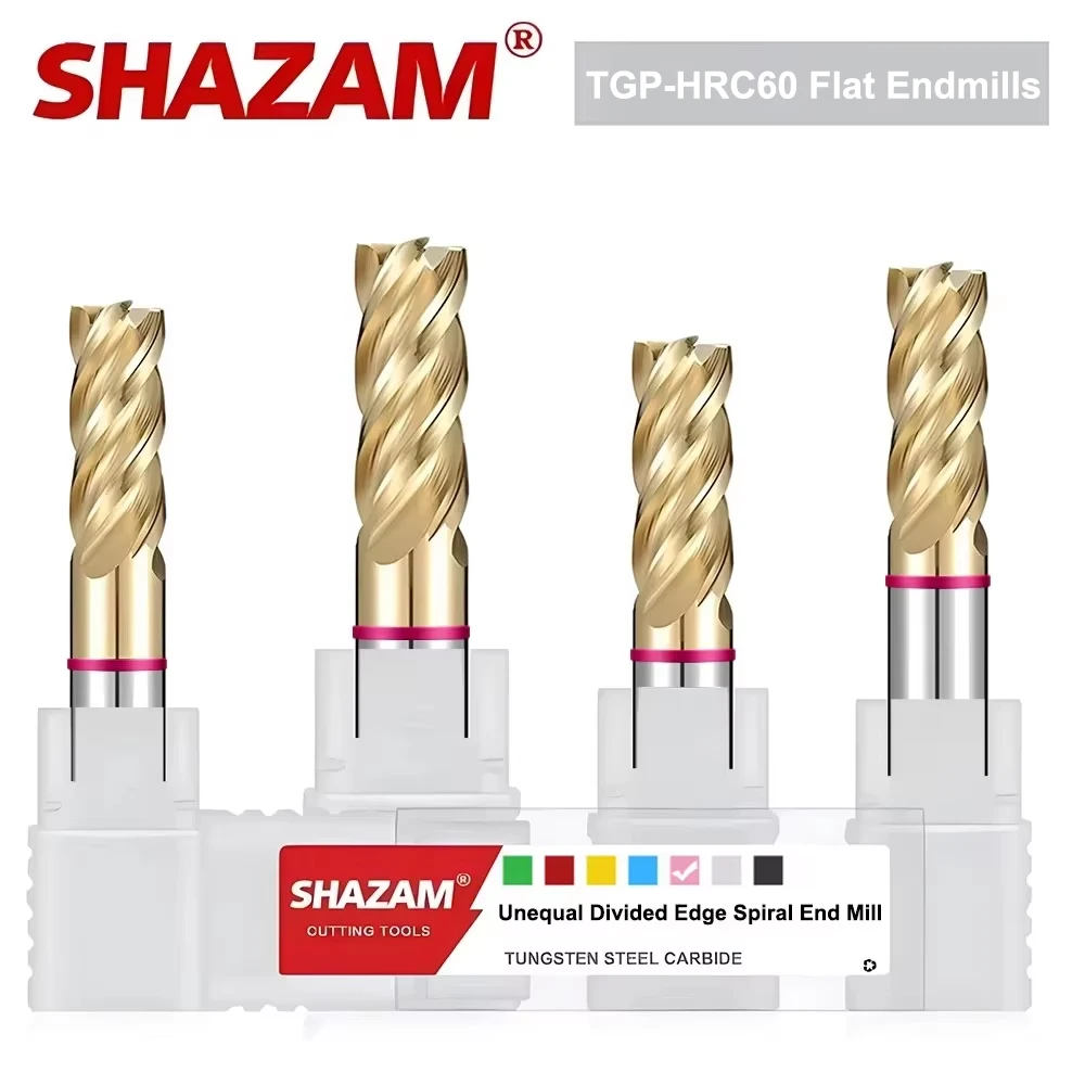 SHAZAM TGP-HRC70 4F renk daire düz uçlu mil Tungsten çelik karbür Balchals AD kaplama freze kesicisi CNC mekanik frezeler