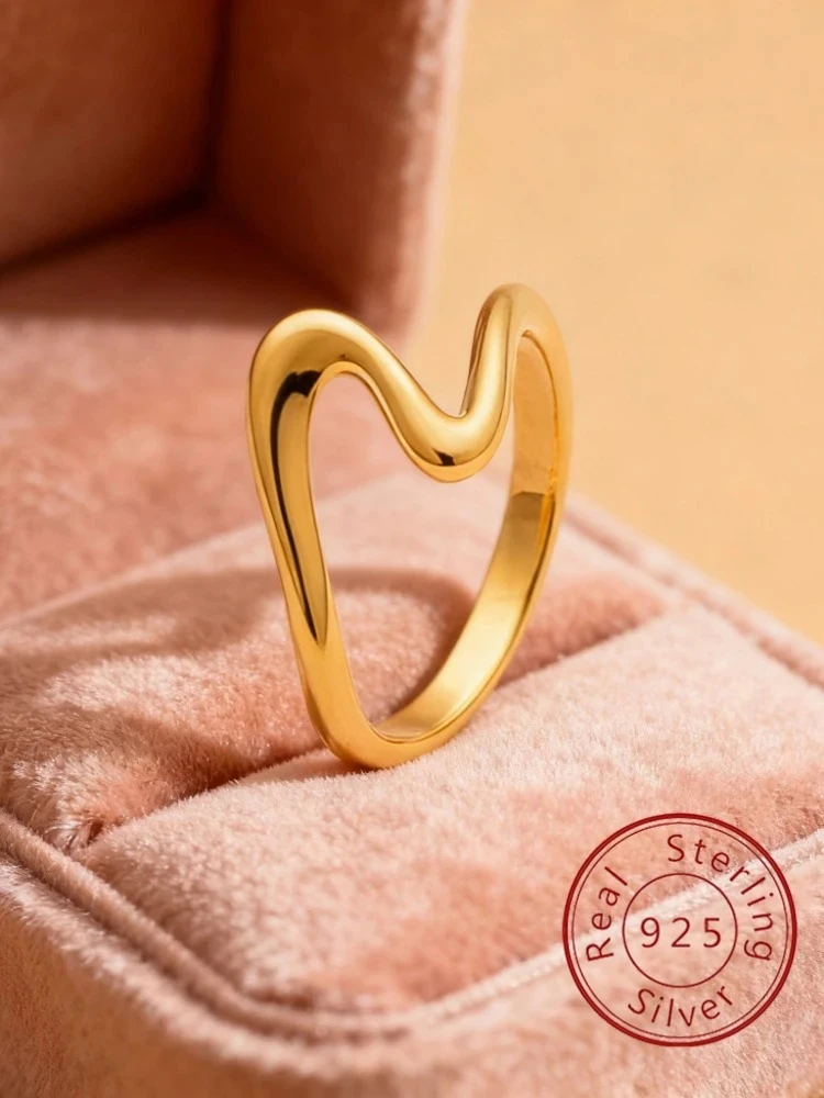 

925 Sterling Silver Simple Minimalism Smooth Wave Fashion Ring For Women Anniversary WeddingDaily Wear Luxury Fine Jewelry